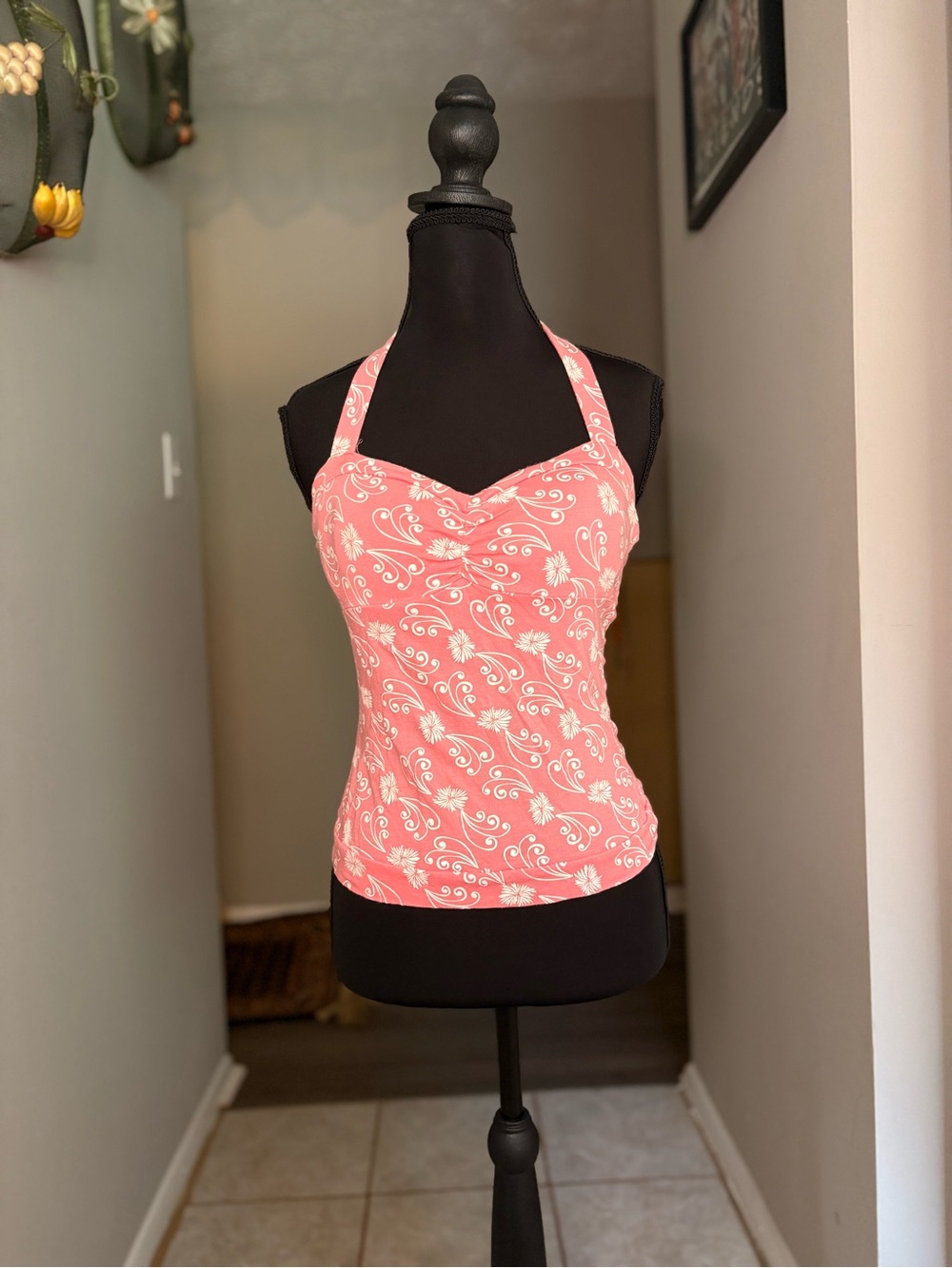 Energie Pink Halter Floral Print Tank Top